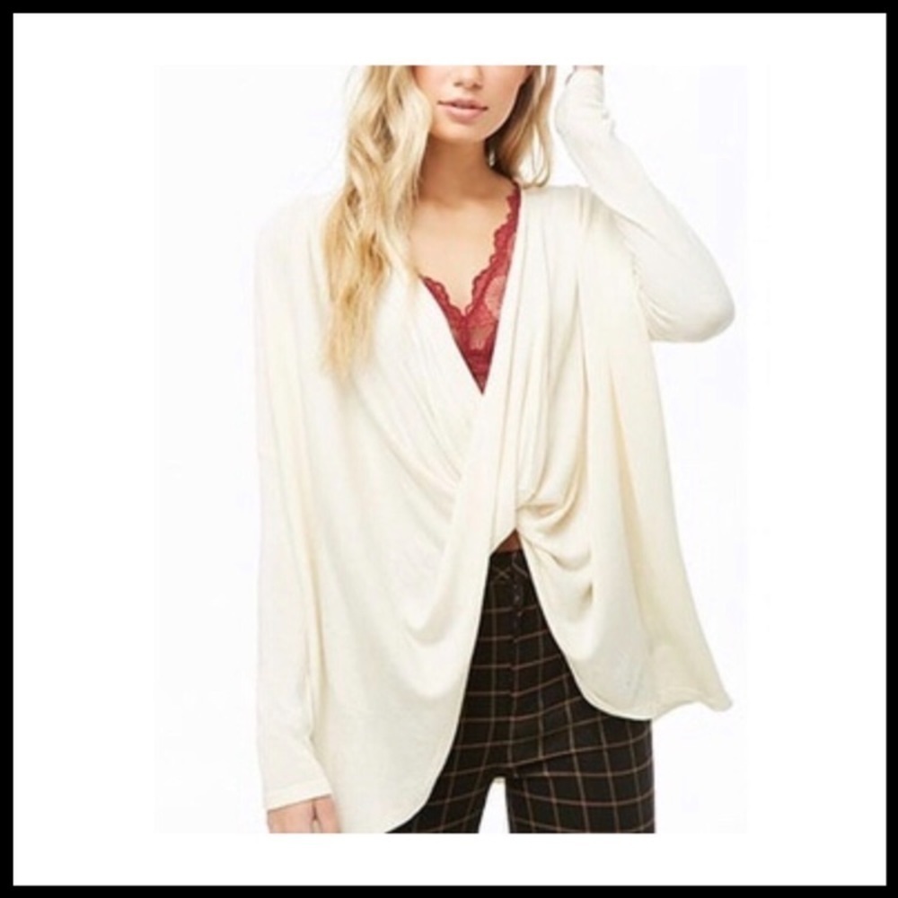 FOREVER 21 Oversized Faux Wrap Twisted Sweater in Oatmeal